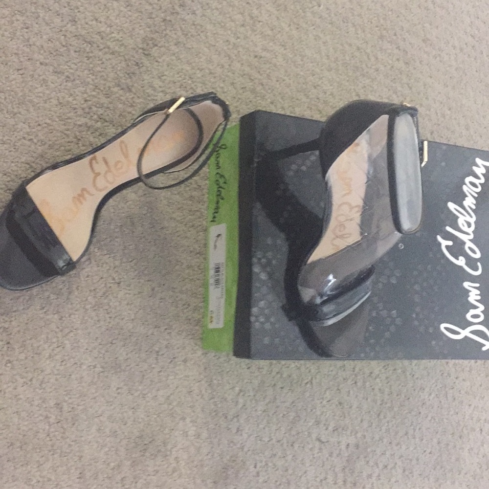 Sam Edelman black ankle strap heeled sandals